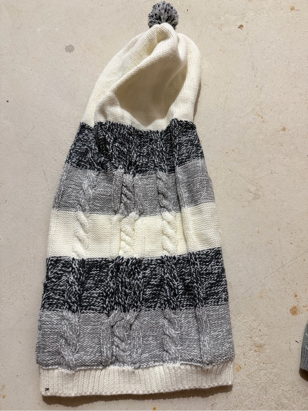 Cozy Striped Cable Knit dog Hooded Sweater - White & Gray